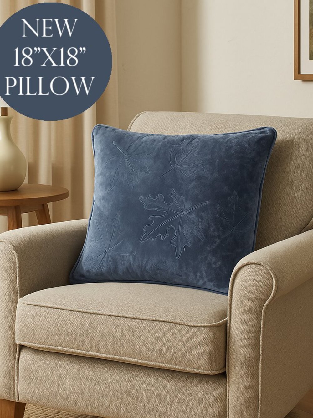New 18" x 18" Blue Leaves Decorative Pillow Bedding Decor Velvet Fabric Accent S